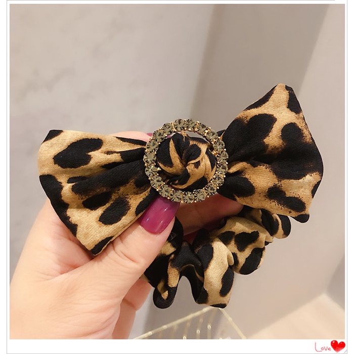 [4 mẫu BT19] Dây cột tóc màu da báo đốm đỏ đen có đính đá nhân tạo kiểu nơ hàn quốc tại KepTocMot