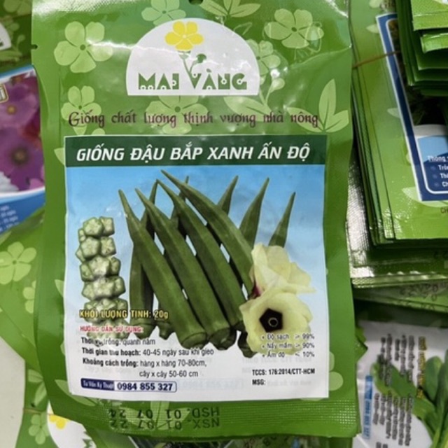 20gr Hạt giống đậu bắp xanh Ấn Độ, đậu bắp cao sản