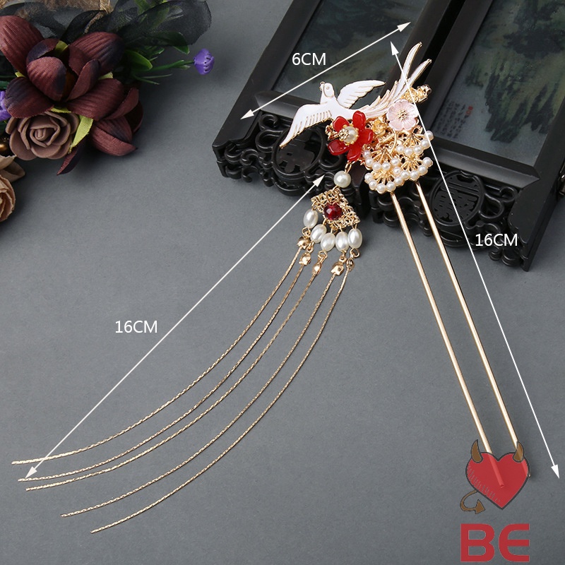 Trâm cài tóc YADORNOS hình hoa phối ngọc trai nhân tạo phong cách Hán phục thời trang mới