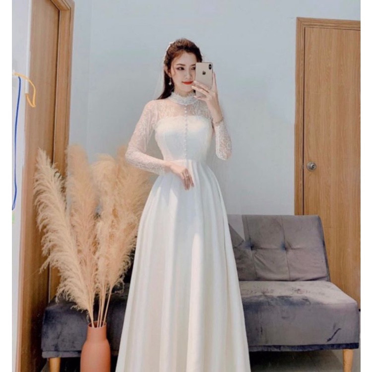 Đầm thiết kế cổ tròn tay phối ren mêm hàng cao cấp