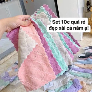 Khăn Lau Bếp Đa Năng Siêu Thấm 2 Mặt [ Set 10 Cái]