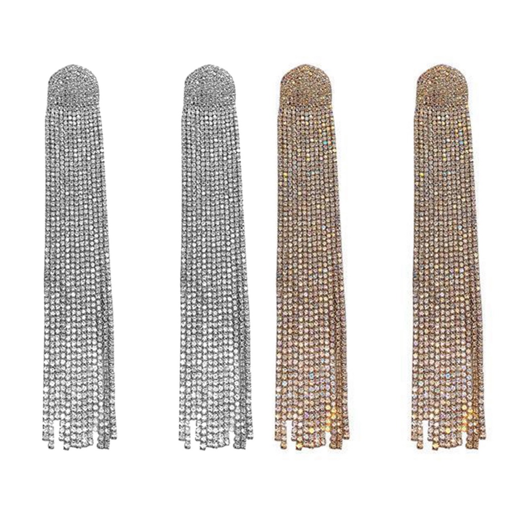 Bông Tai Tua Rua Dáng Dài Bằng Hợp Kim Đính Đá Thời Trang Cho Nữ