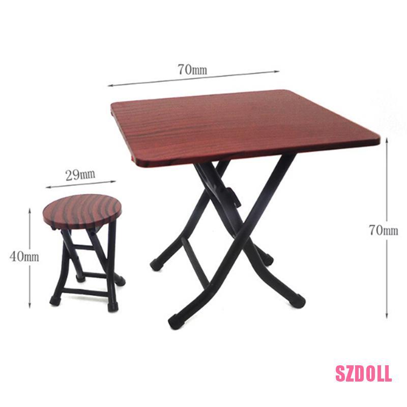 Bàn Ghế Xếp mini Tỉ Lệ 1:12 Cho Nhà Búp Bê SZDOLL6 Với 4 Ghế Đẩu