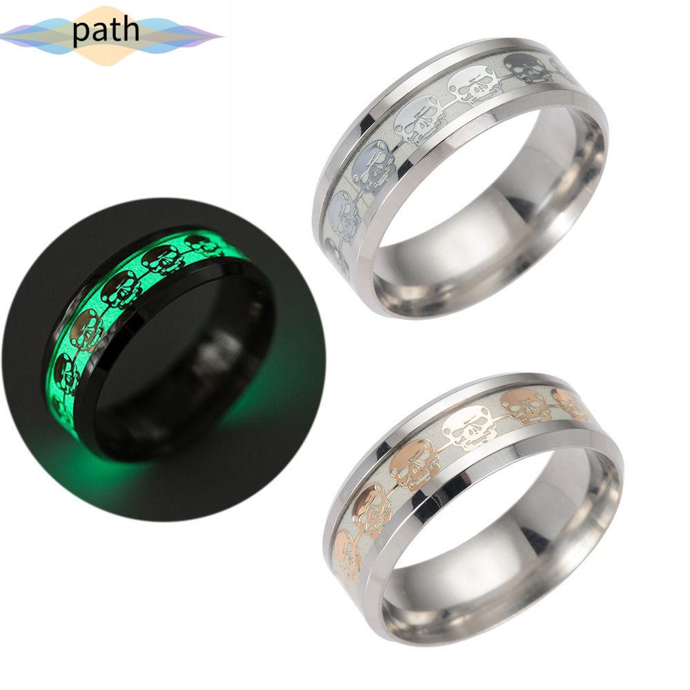 Nhẫn dạ quang bằng thép không gỉ họa tiết đầu lâu thời trang cá tính cho nam và nữ