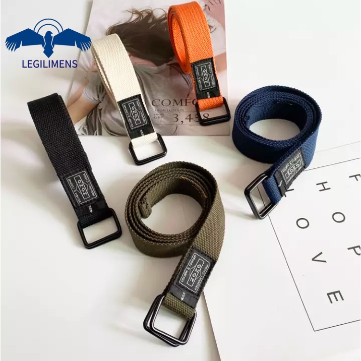 Thắt Lưng Vải Canvas Màu Đen Khóa Chữ D Phong Cách Punk Thời Trang