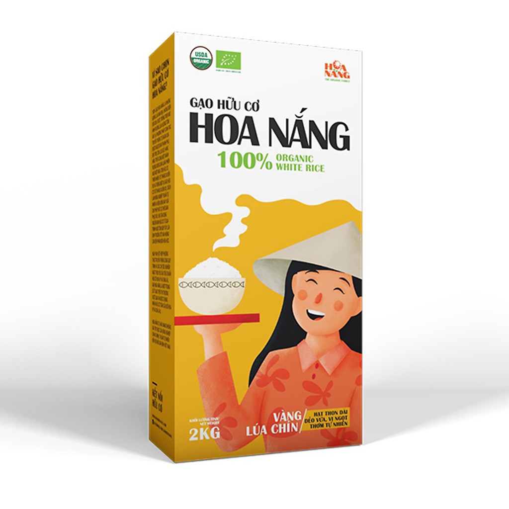 Gạo Hữu Cơ Hoa Nắng - Vàng Lúa  Chín Hộp 2Kg - Hạt thon dài, dẻo nhiều, vị ngọt, thơm tự nhiên | BigBuy360 - bigbuy360.vn