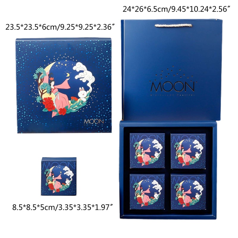 Hộp Đựng Bánh Trung Thu 4 Ngăn Bằng Giấy Có Nắp Dùng Trang Trí Lễ Hội