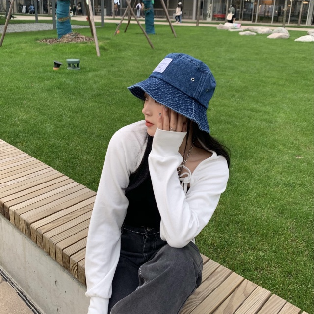 Nón tai bèo denim vành rộng chống nắng phong cách retro nhật hàn mùa hè dành cho nữ