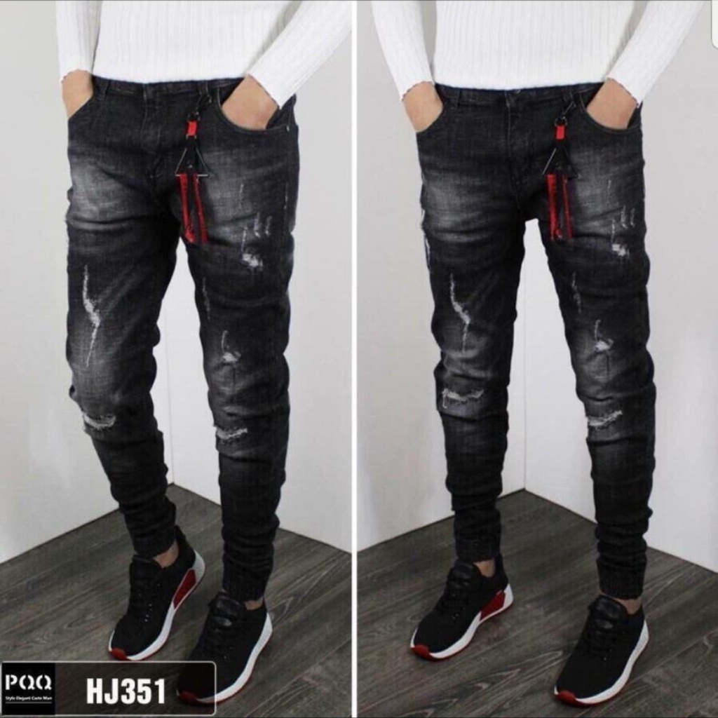 □Quần jean jogger nam đen rách gối chất bò cao cấp co dãn 4 chiều cực đẹp rin trơn QDJ0351M Nhiều mẫu mới