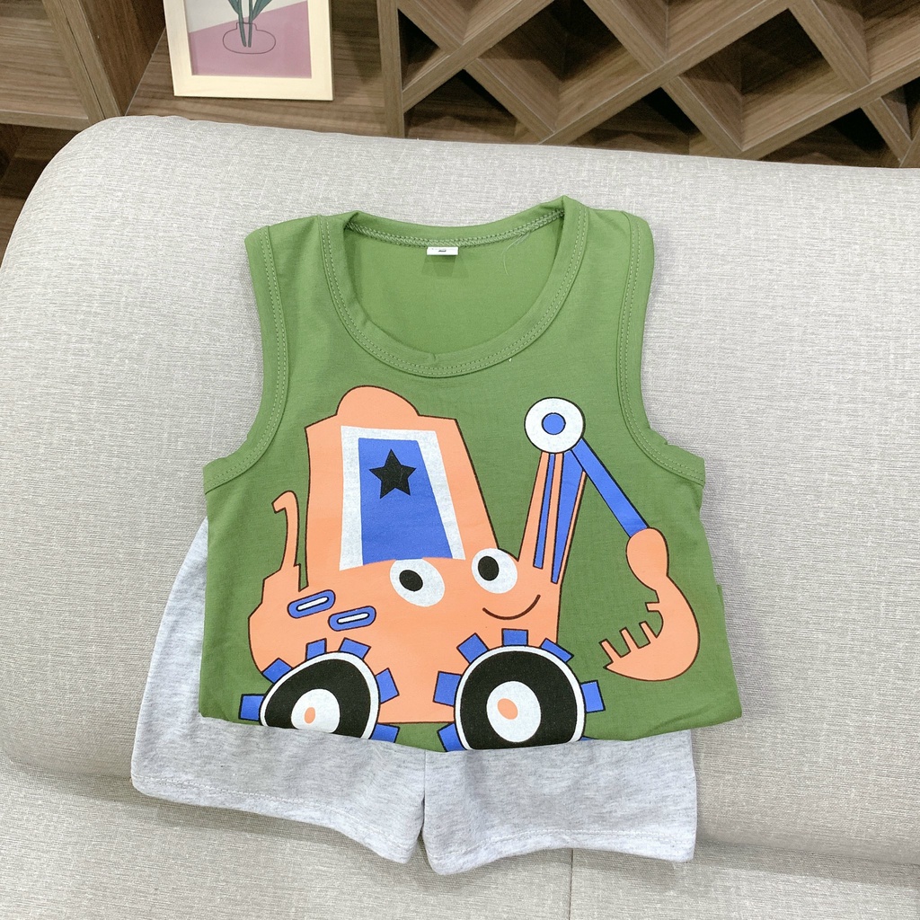 Bộ Ba Lỗ, Bộ Sát Nách Bé Trai Ô Tô Thun Cotton Co Dãn, Thấm Hút Mồ Hôi, Mềm Mát Cho Bé 8-18Kg B1020