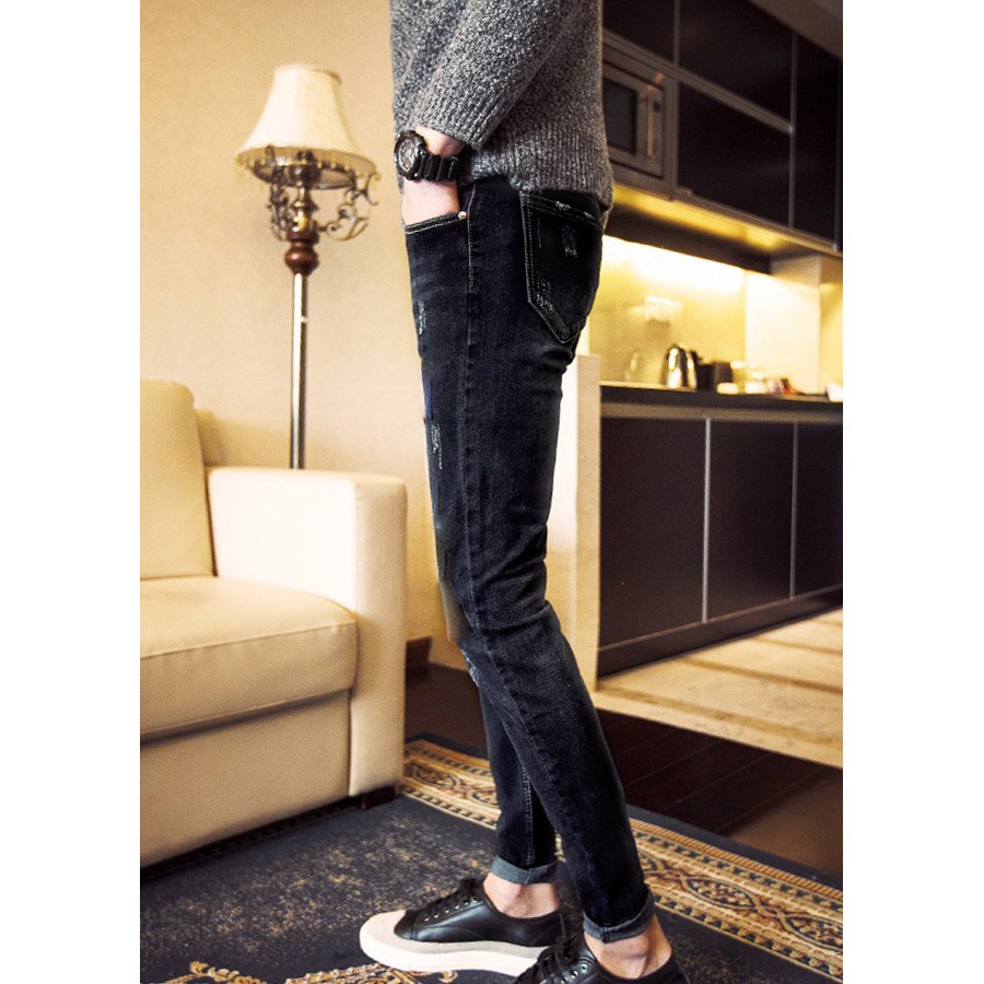 Quần Bò Nam Hàn Quốc Màu Đen Xước Dáng Ôm Chất Đẹp | BigBuy360 - bigbuy360.vn