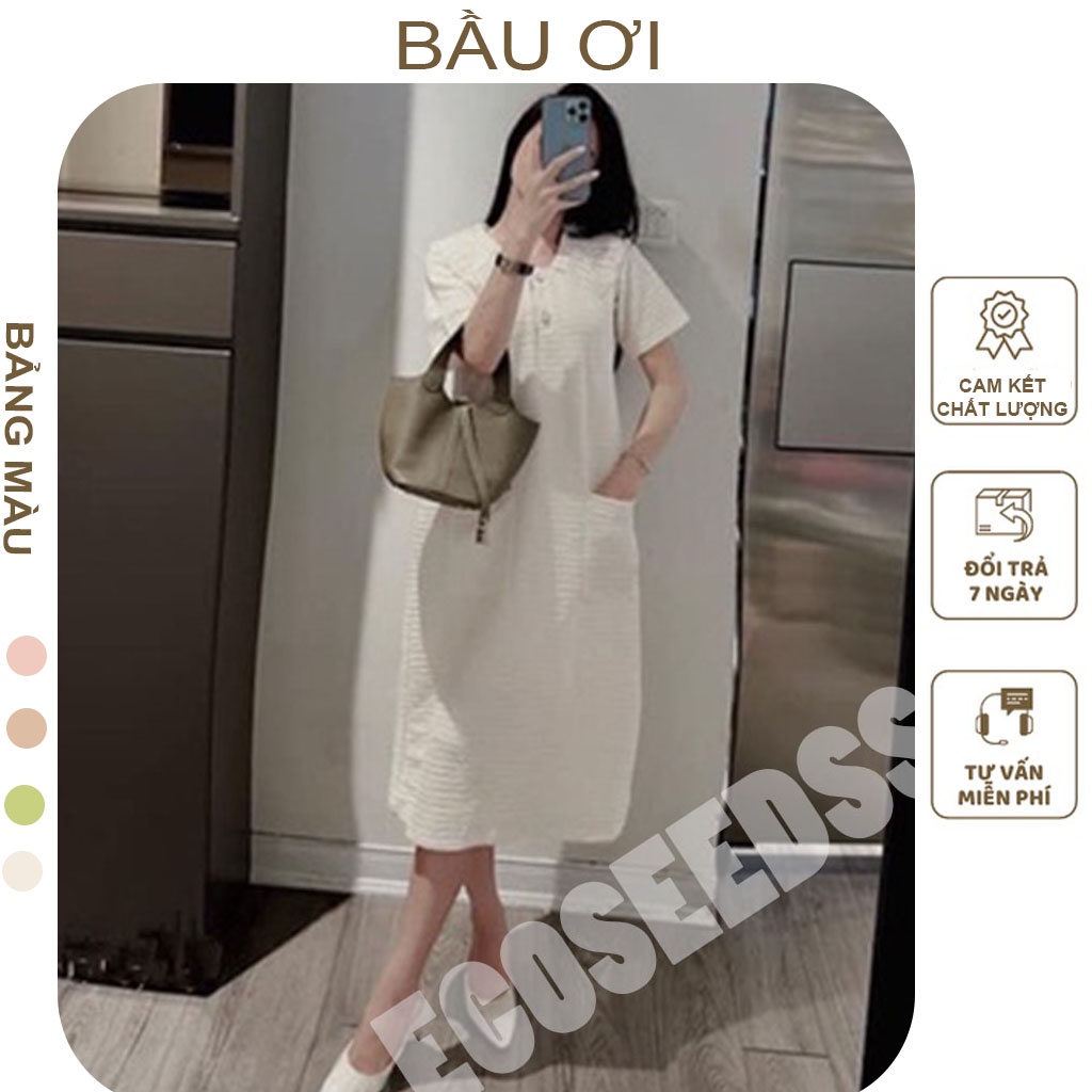 [BAUOII V79] VÁY BẦU CÔNG SỞ CỔ REN CHẤT XỐP ĐÍNH KHUY NGỌC CÓ TÚI XINH SẮN DỄ THƯƠNG - ĐẦM BẦU BABYDOLL HÀN QUỐC