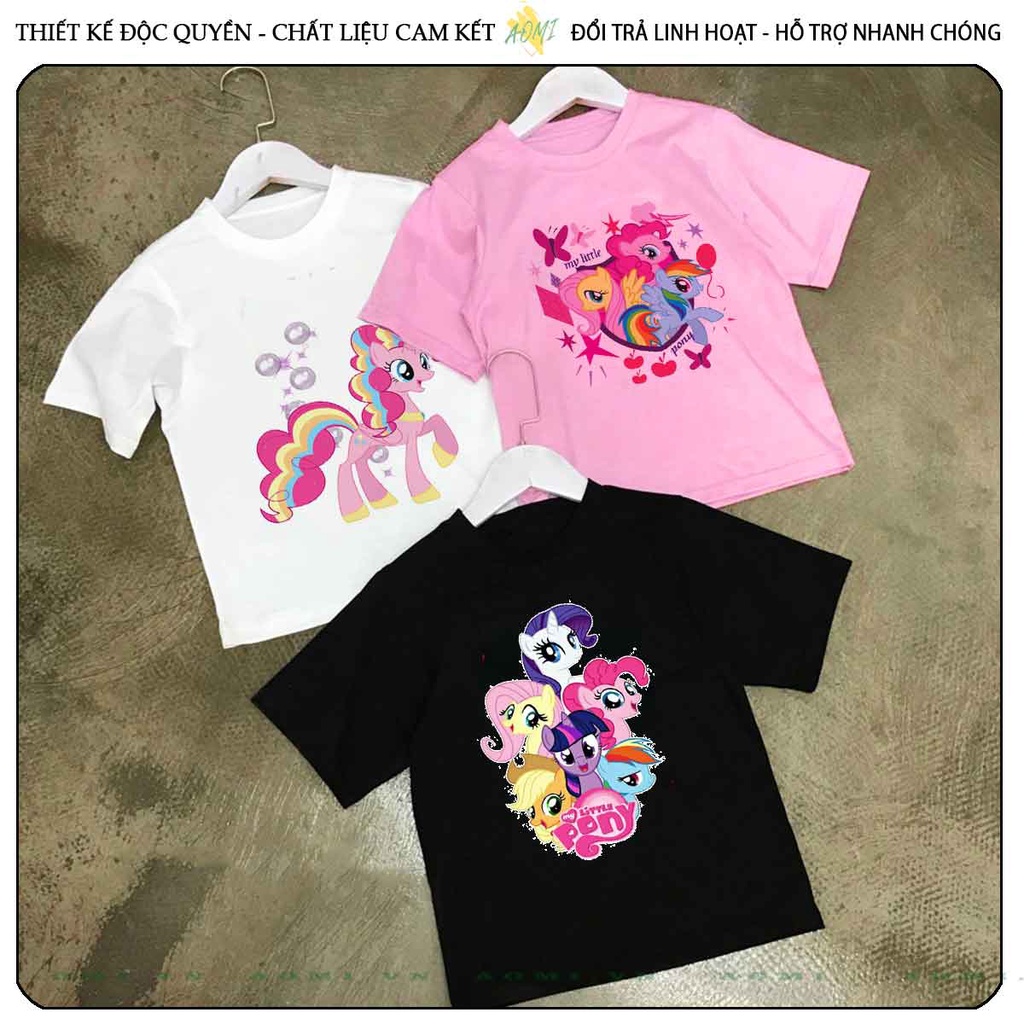 ÁO THUN UNISEX little pony PHÔNG ĐEN TAY NGẮN NAM NỮ GIA ĐÌNH CẶP ĐÔI SIZE TRẺ EM BÉ TRAI GÁI AOMIVN