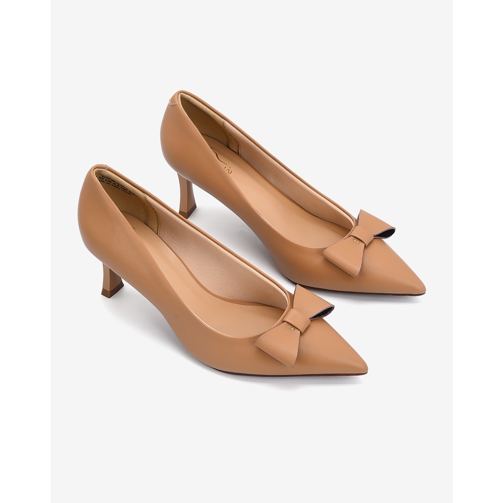 Giày cao gót nữ Đông Hải thiết kê mũi nhọn  đính nơ da thanh lịch gót cao 7cm tôn dáng -  G81H8