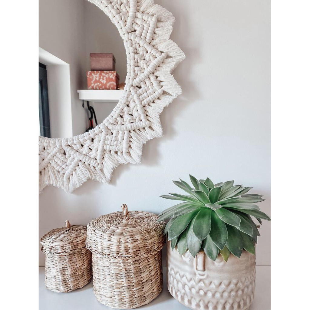 Gương treo trang trí decor boho macrame đan thủ công nội thất cao cấp