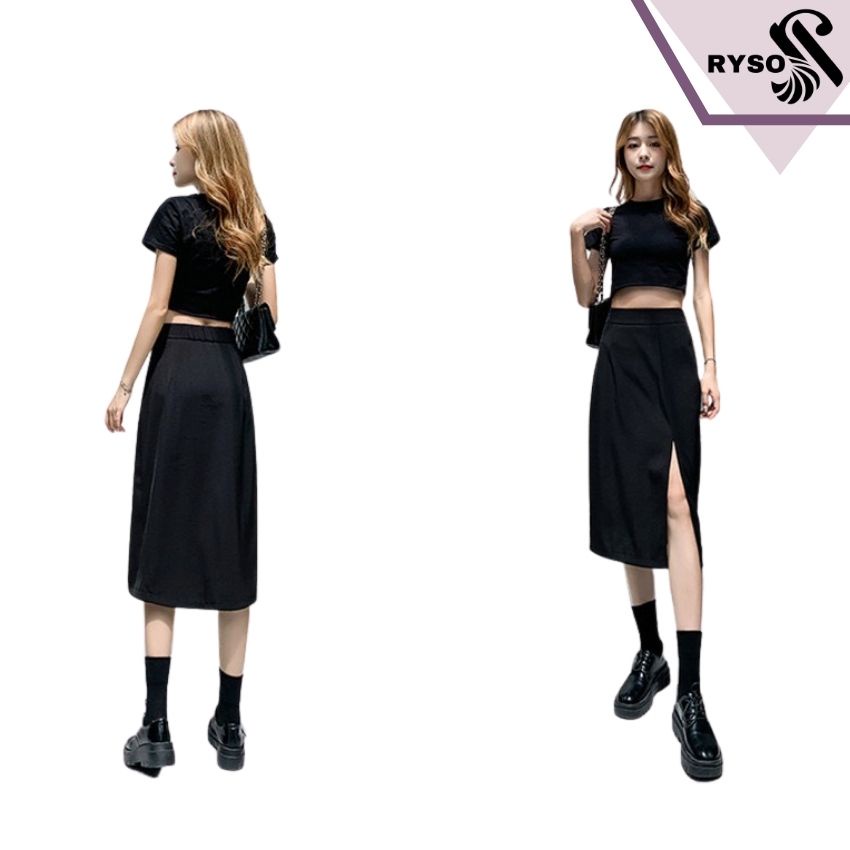 Chân váy dài xẻ tà dáng công sở chất tuyết mưa cao cấp RYSO siêu thanh lịch năng động