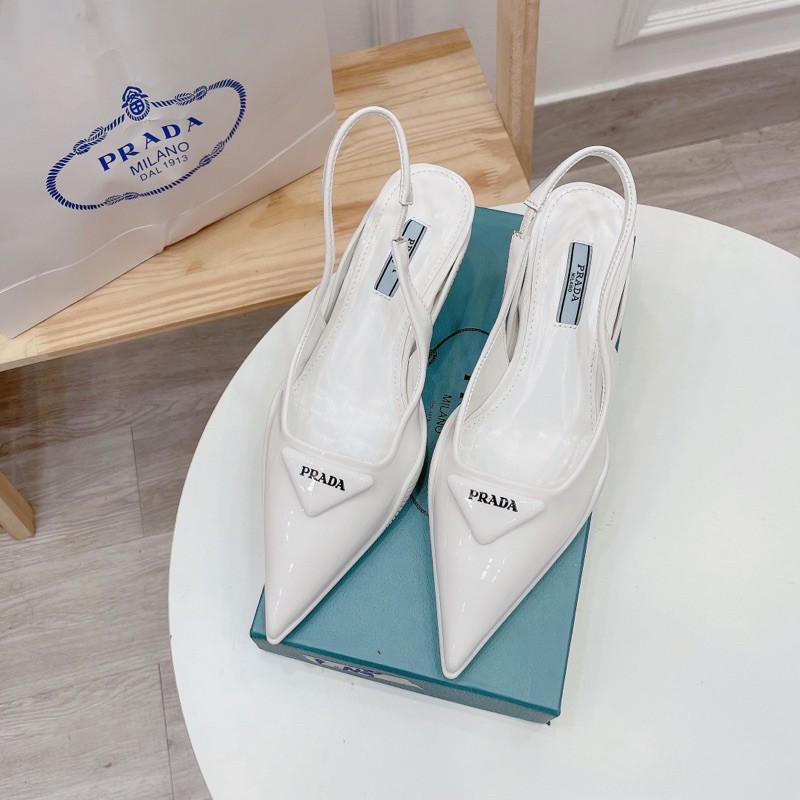 Sandal prd mũi nhọn gót nhú da trơn fullbox