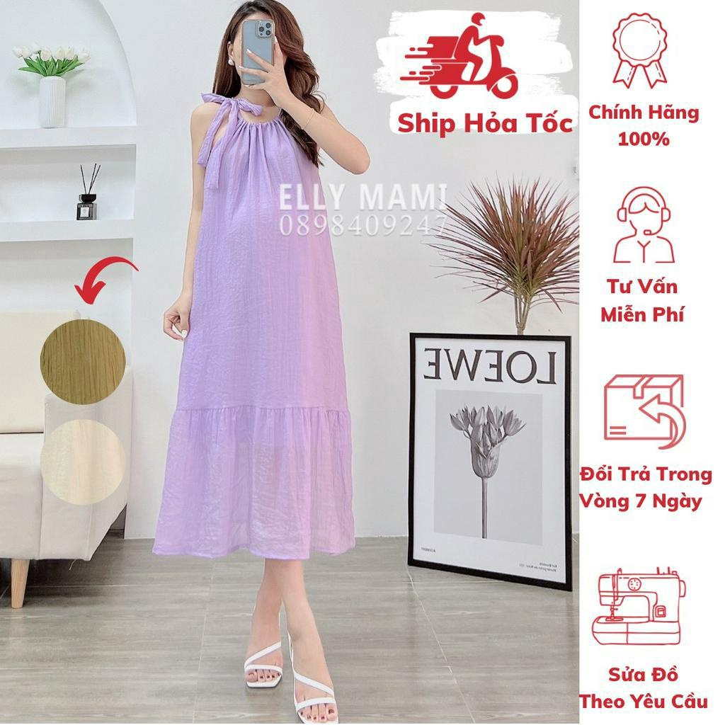 ( 40kg - 75kg ) Đầm Bầu , Suông Voan Cổ Yếm Nơ Điệu Form Dễ Mặc Thoải Mái Suốt Thai Kì &amp; Sau Sinh Thiết Kế Cao Cấp