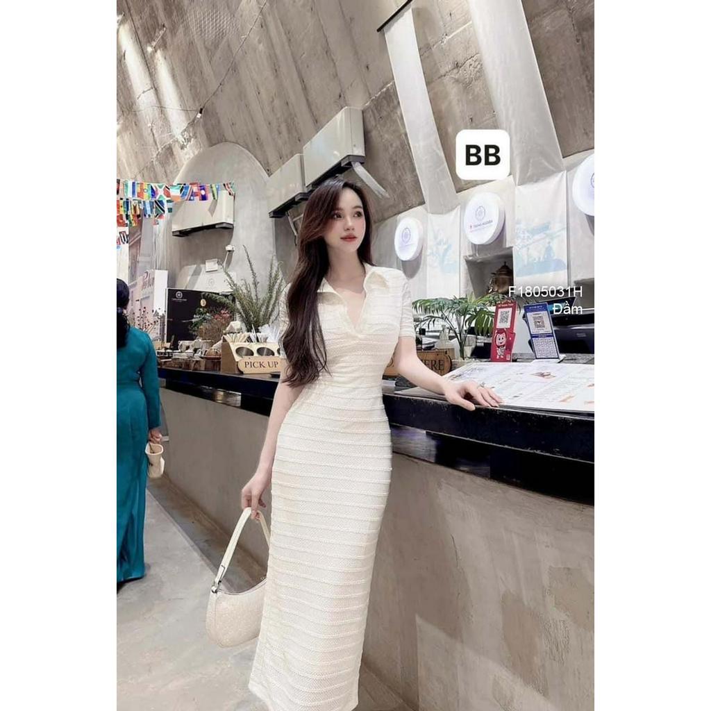 Đầm body dáng dài cổ bẻ tay con