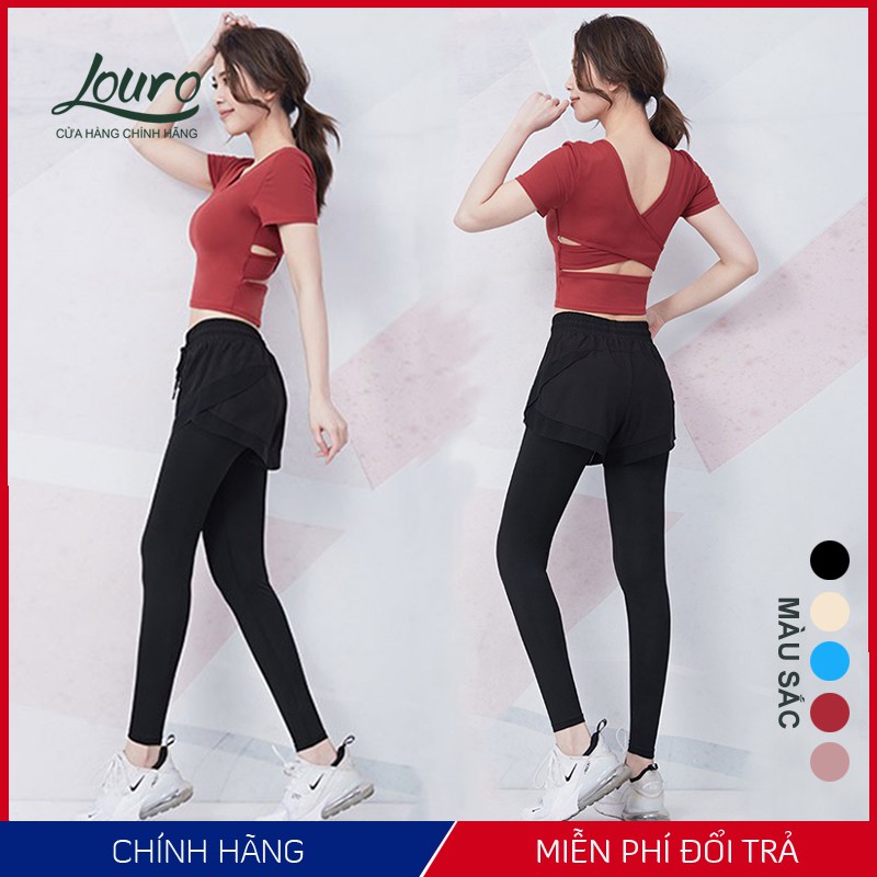 Áo tập gym, yoga nữ Louro kiểu áo croptop body cổ tim chéo lưng, hợp tập thể thao, zumba, yoga, gym, vải co giãn - LA90