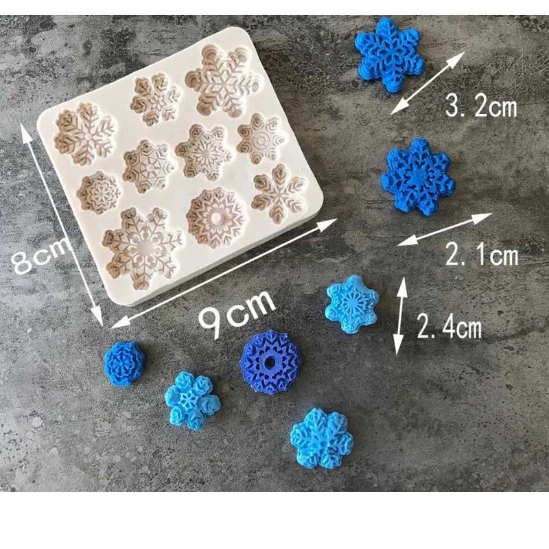 Tấm silicon 10 hoa tuyết 3D làm fondant, trang trí bánh trung thu hiện đại