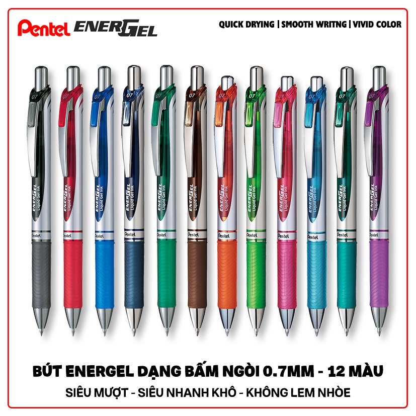 [Mã LIFE0803ALL giảm 10% đơn 0K] Bút Energel Pentel Siêu Nhanh Khô Ngòi 0.7mm - BL77 (12 Màu) [Hàng Chính Hãng]