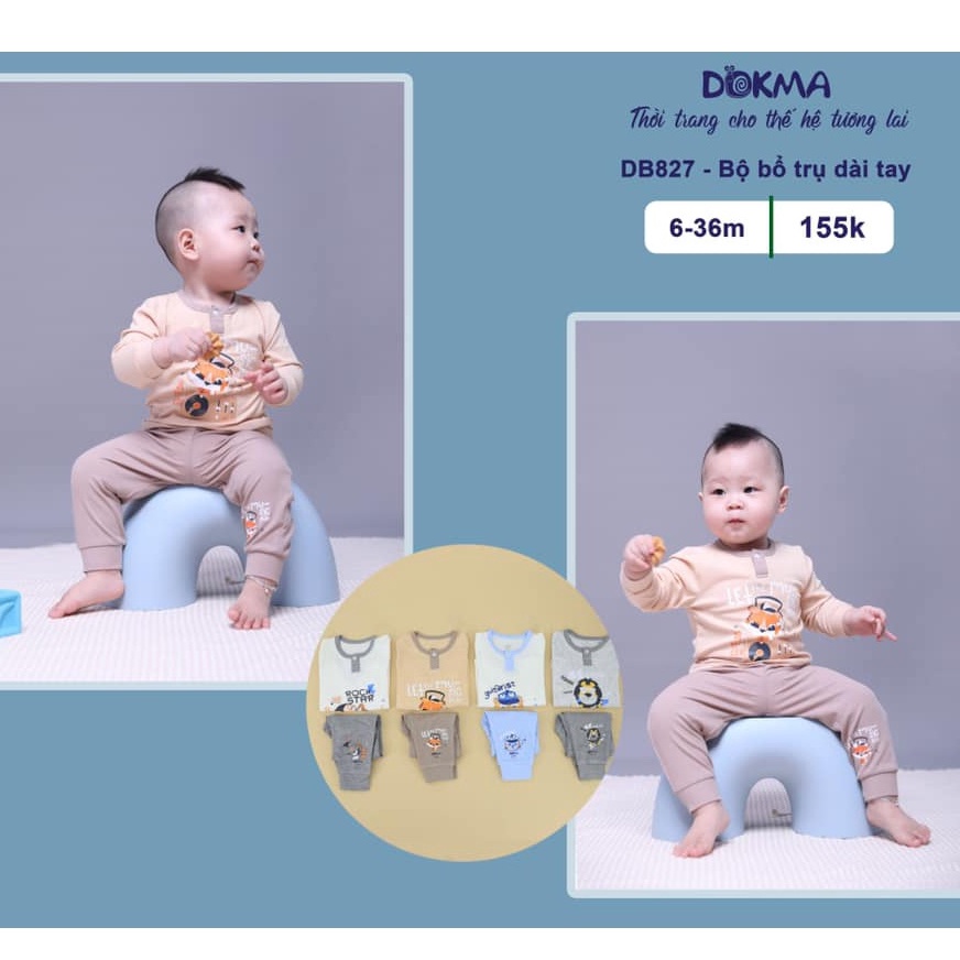 Dokma - Bộ dài tay chất cotton USA cao cấp cho bé 6-36 tháng DB827