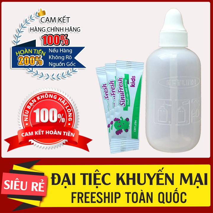 [FREE SHIP COMBO] Muối Rửa Mũi Xoang Cát Linh Mới SinuFresh Kids (Muối Rửa Mũi Xoang Trẻ Em) Hộp 15 Gói + 1 Chai 180 mL