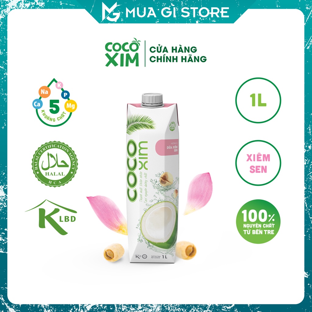 Nước dừa tươi đóng hộp Cocoxim vị Xiêm Sen dung tích 1000ml/Hộp, Nước dừa xuất khẩu