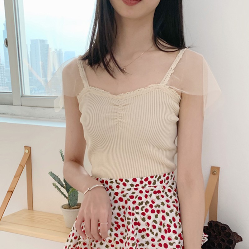 Áo dệt kim sát nách cổ chữ V thiết kế màu trơn thanh lịch