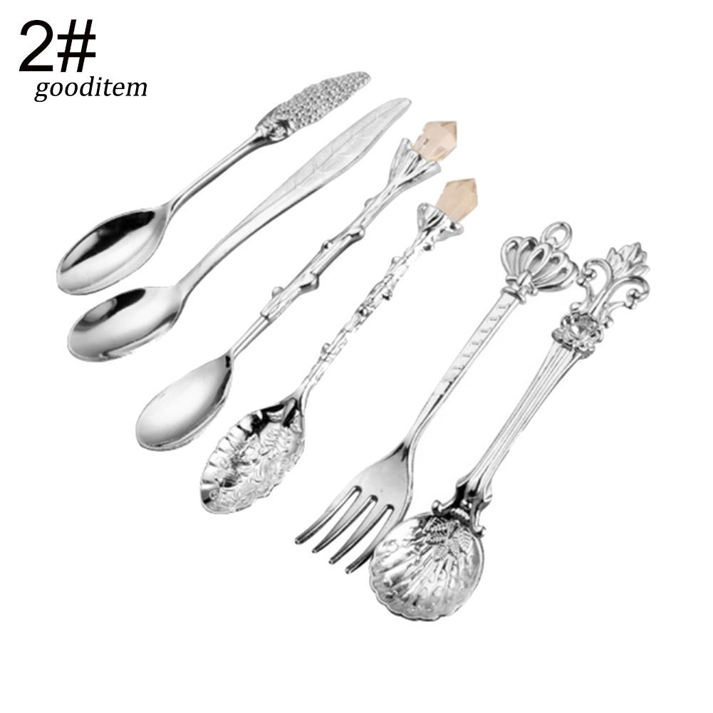 Set 6 Muỗng Cà Phê Cán Dài Hình Vương Miện Độc Đáo