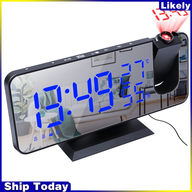 Đồng Hồ Báo Thức Kỹ Thuật Số Có Đèn Led Chiếu Tích Hợp Đài Fm Xoay 180 Độ Độc Đáo