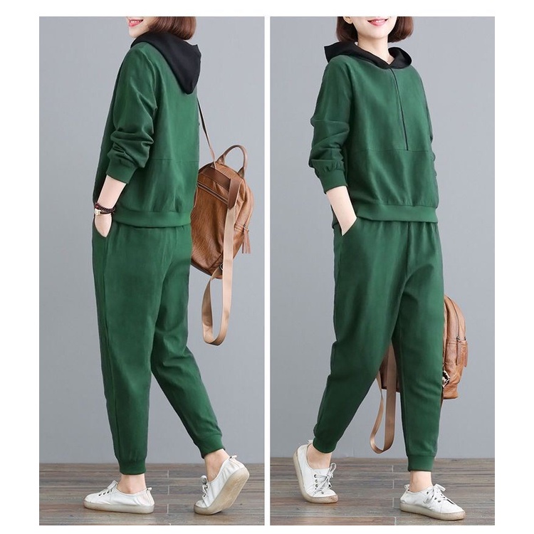 Set Đồ 2 Món Gồm Áo Hoodie Tay Dài Và Quần Lưng Cao Cho Nữ #5116