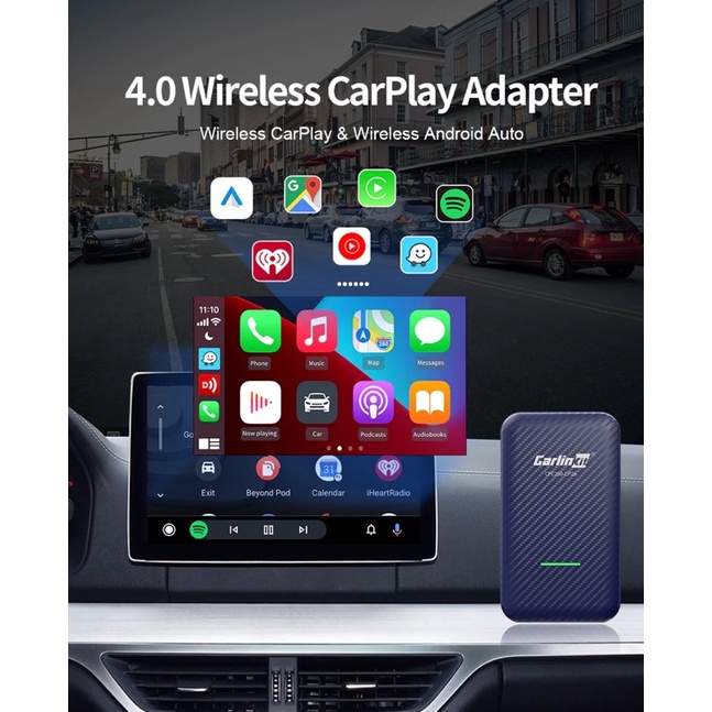 BỘ CHUYỂN ĐỔI KẾT NỐI APPLE CARPLAY + ANDROID AUTO KHÔNG DÂY CHO XE Ô TÔ CARLINKIT 4.0 2022