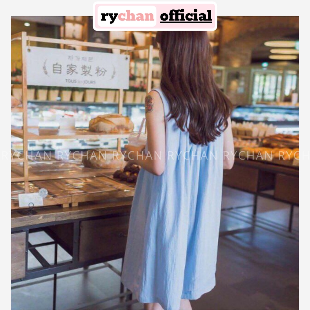 DS655 - Đầm Suông Cổ Trụ Sát Nách Kèm Dây Cột Eo