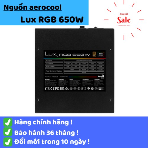 Nguồn máy tính Aerocool LUX RGB 650W - 650W - 80 Plus Bronze - Semi Modular. Nguồn máy tính cao cấp giành cho game th