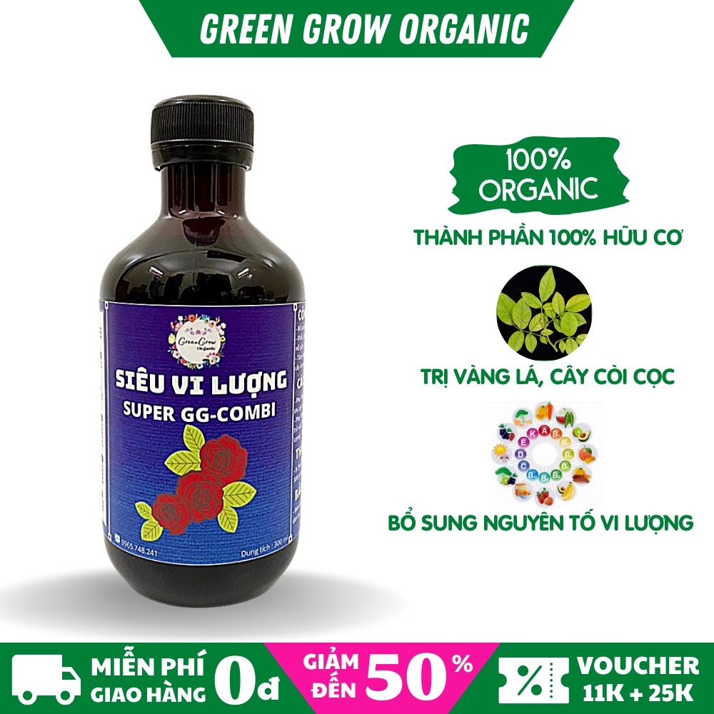 Phân bón lá trung vi lượng GG COMBI EDTA Green Grow Organic giúp cây hoa hồng hoa lan tránh vàng lá còi cọc MS114