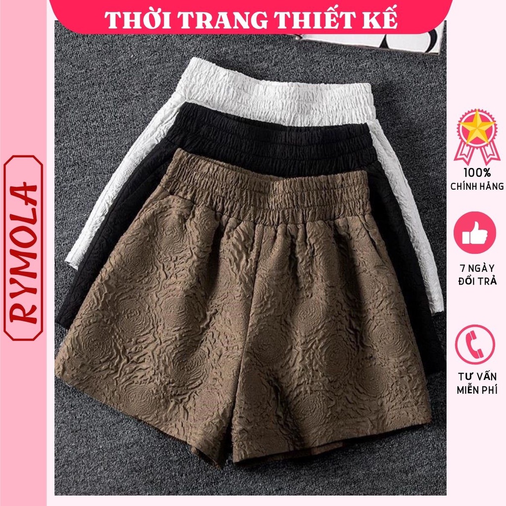 Quần Short Đùi Nữ Dập Nổi 3D Xốp Phồng MOLA Cao Cấp Short Ống Rộng Sọt Lưng Thun Cạp Cao Sooc Ngắn Unisex Trắng Đen Xám