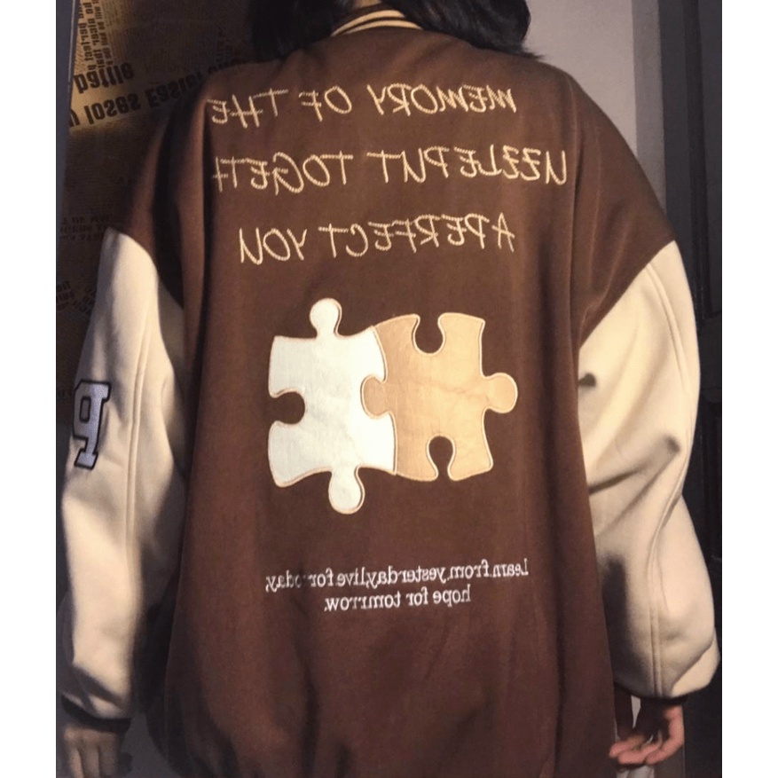 Áo Khoác Nỉ Nữ Màu Nâu Kiểu Bomber Phong Cách Bóng Chày Form Rộng Mặc Thoáng Mát NEW UNISEX