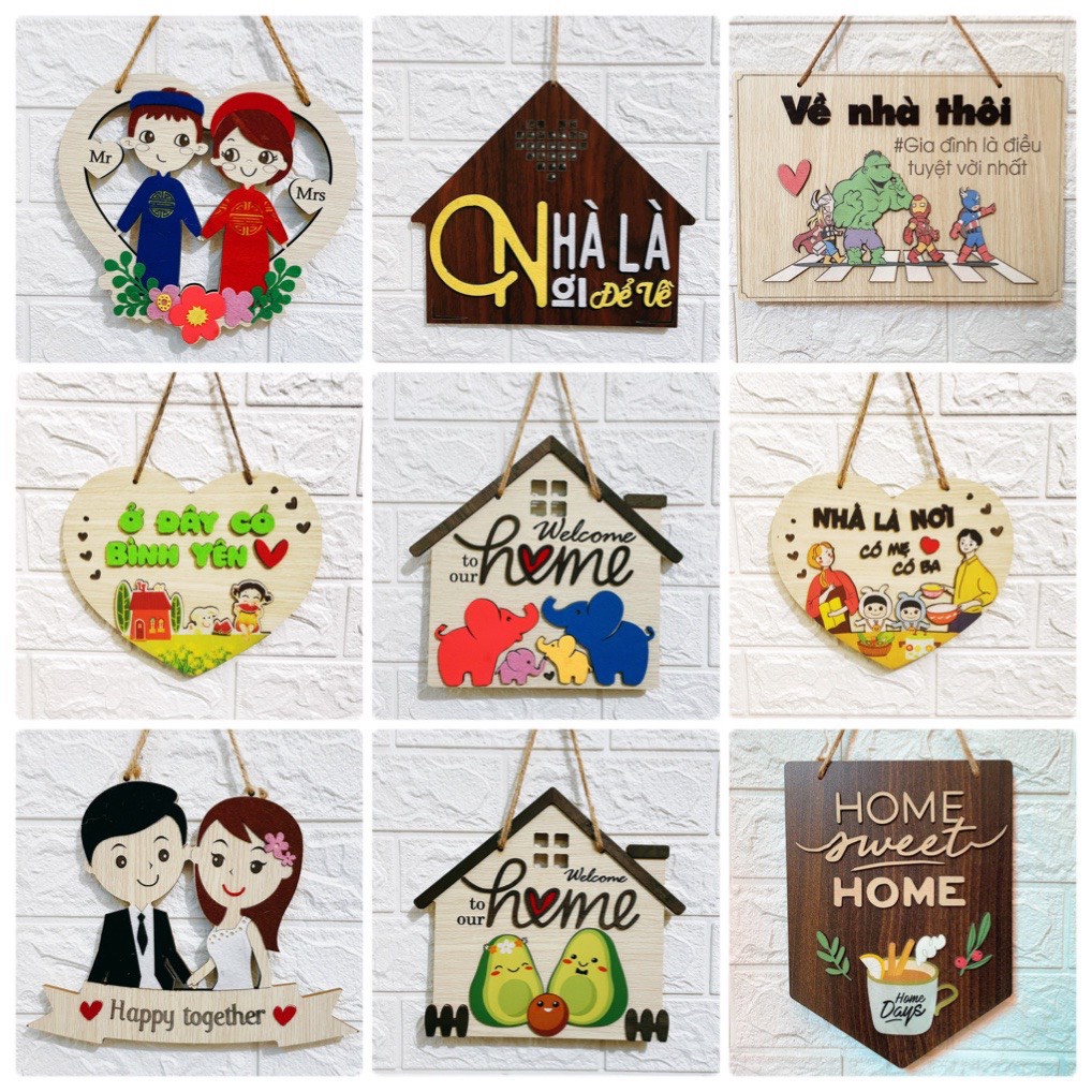 Bảng gỗ trang trí, bảng gỗ decor OHAY - Nhà 1 2 3 con; home; Gia đình, Tình yêu, hôn nhân, wedding