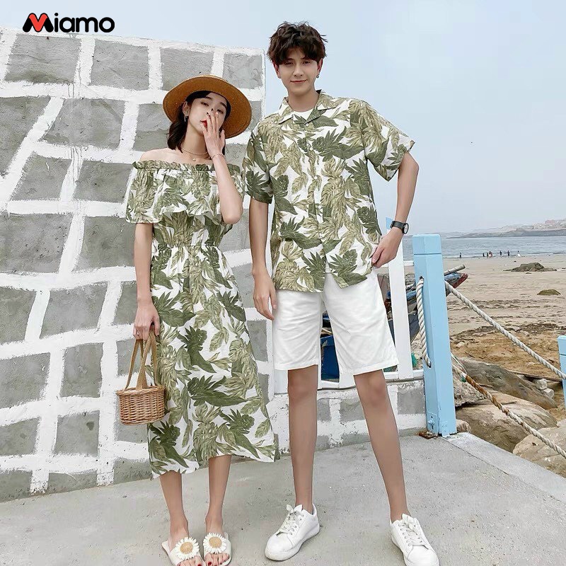 Đồ đôi nam nữ áo sơ mi nam - đầm nữ thiết kế đi du lịch thời trang Miamo TN38
