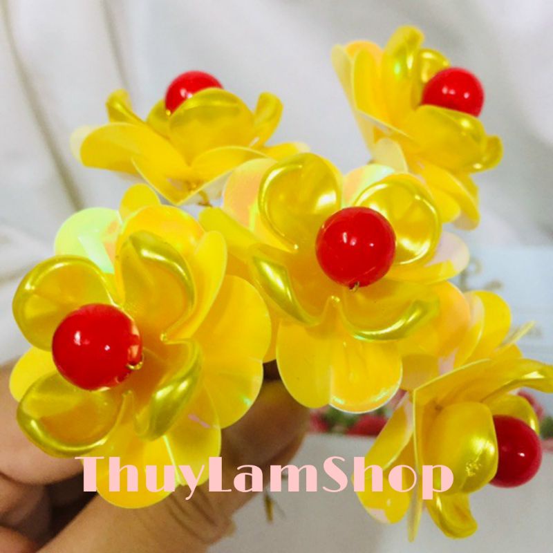 Set 5 bông hoa mai làm cây cành vàng lá ngọc trưng tết thu hút tài lộc