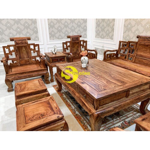 Bộ bàn ghế sơn thủy gỗ cẩm lai 10 món chân 12