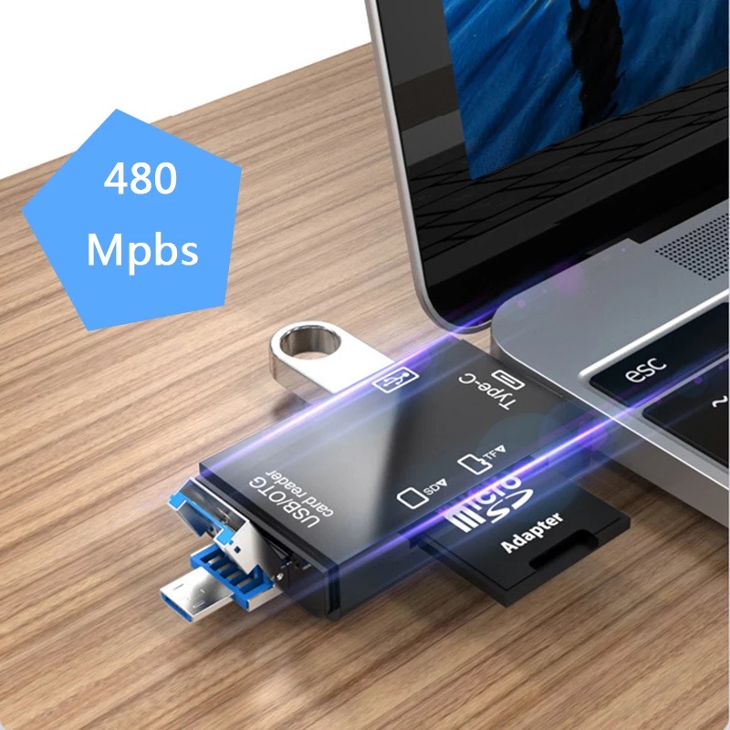 Đầu Đọc Thẻ Nhớ TF SD USB 2.0 2.0 / Type C 6 Trong 1 Tiện Dụng