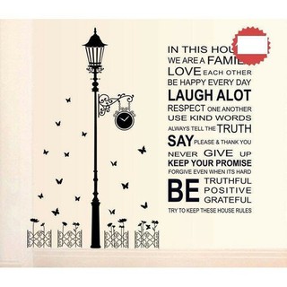 combo 2 bức decal dán tường mẫu cột đèn kết hợp chữ phong cách