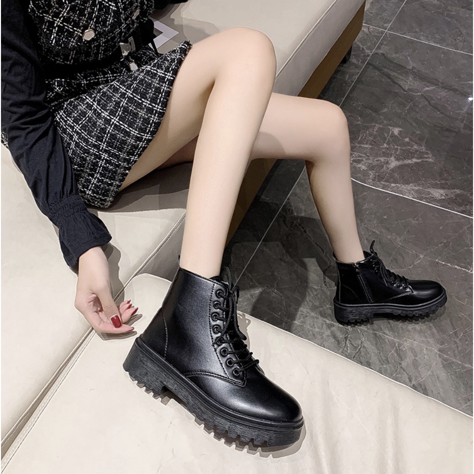 Giày bốt nữ khoá kéo đế cao 4cm chất da mền G27 mã số 50 +Tặng 1 đôi vớ dễ thương + 2 sợ dây giày