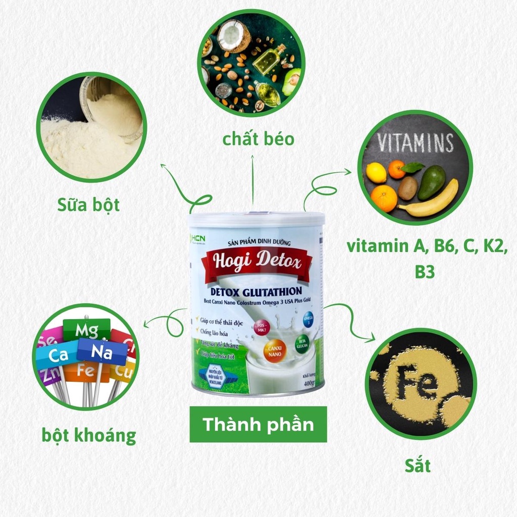 Sữa giảm cân Detox Hogi tăng cường sức đề kháng thải độc cơ thể hộp 400gr - DT080
