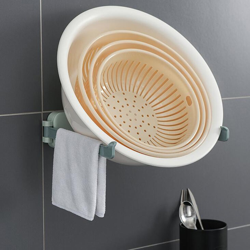 Green Collapsible Wall Mount Multi-function Hook Storage Rack Bathroom Supplies