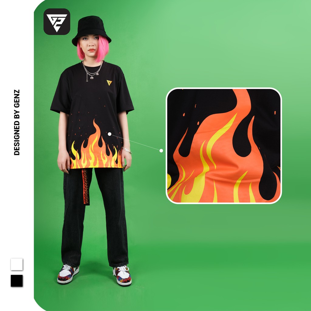 Áo thun tay lỡ GENZ phông Unisex nam nữ Cotton oversize form rộng Flame Tee | BigBuy360 - bigbuy360.vn