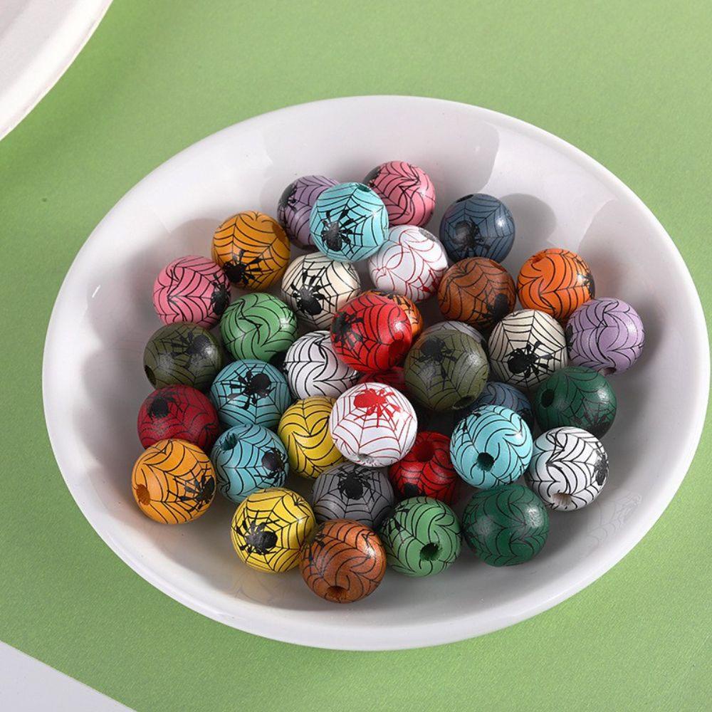 Chuỗi Hạt Gỗ Tròn Nhiều Màu Họa Tiết Nhện Dùng Trang Trí Halloween